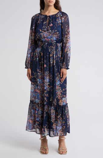Lovestitch Metallic Long Sleeve Chiffon Maxi Dress