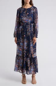 Lovestitch Metallic Long Sleeve Chiffon Maxi Dress