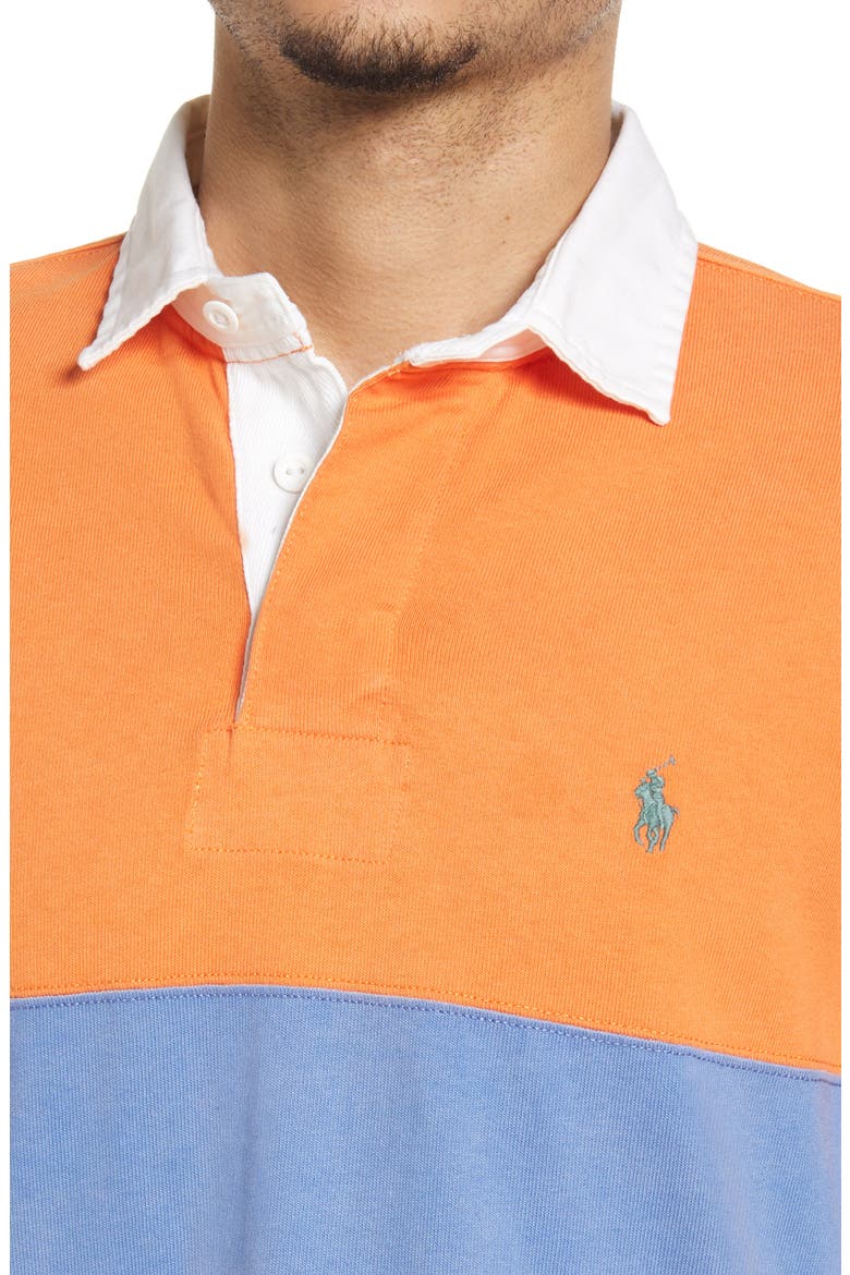 Stripe Long Sleeve Cotton Polo, Alternate, color, KONA ORANGE/ DEEP BLUE