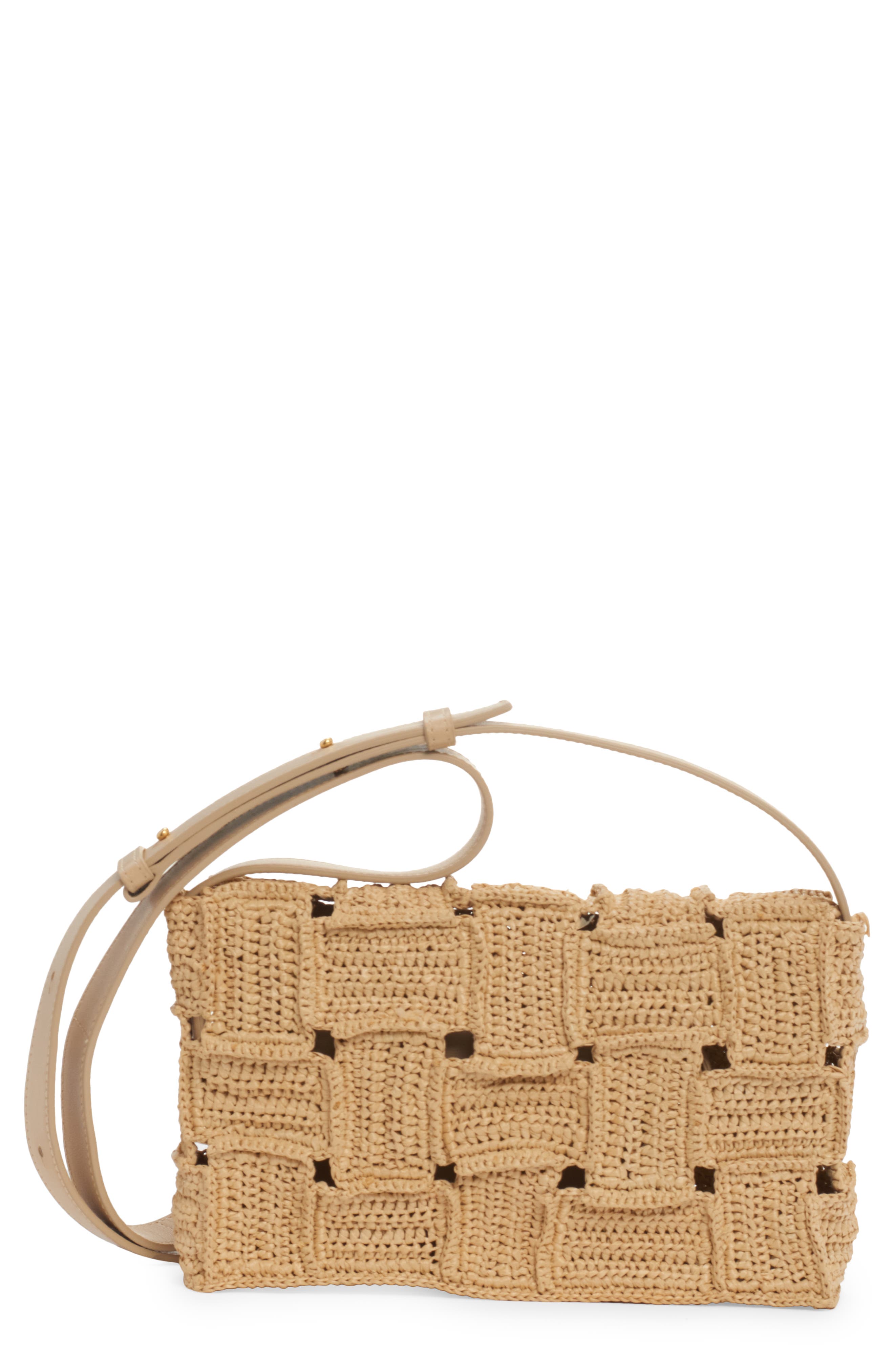 Bottega Veneta Cassette Crochet Raffia Shoulder Bag, Main, color, 