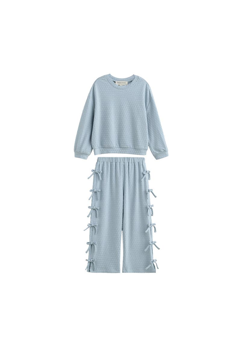 Eva Long Sleeve Solid Bow Tie Top and Pant Set, Main, color, Blue