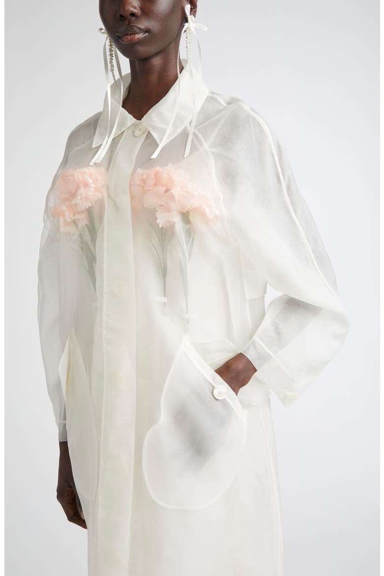 Stuffed Carnation Silk Organza Car Coat, Alternate, color, IVORY