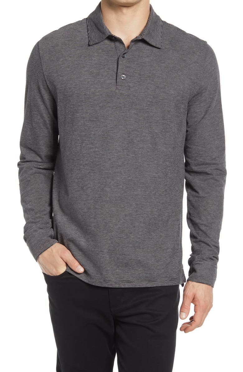 Vince Stripe Long Sleeve Sueded Pima Cotton Polo, Main, color,