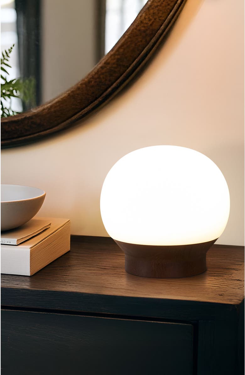 Brightech Marlow 6" LED Dimmable Globe Table Lamp With Wooden Base, Alternate, color, Brown