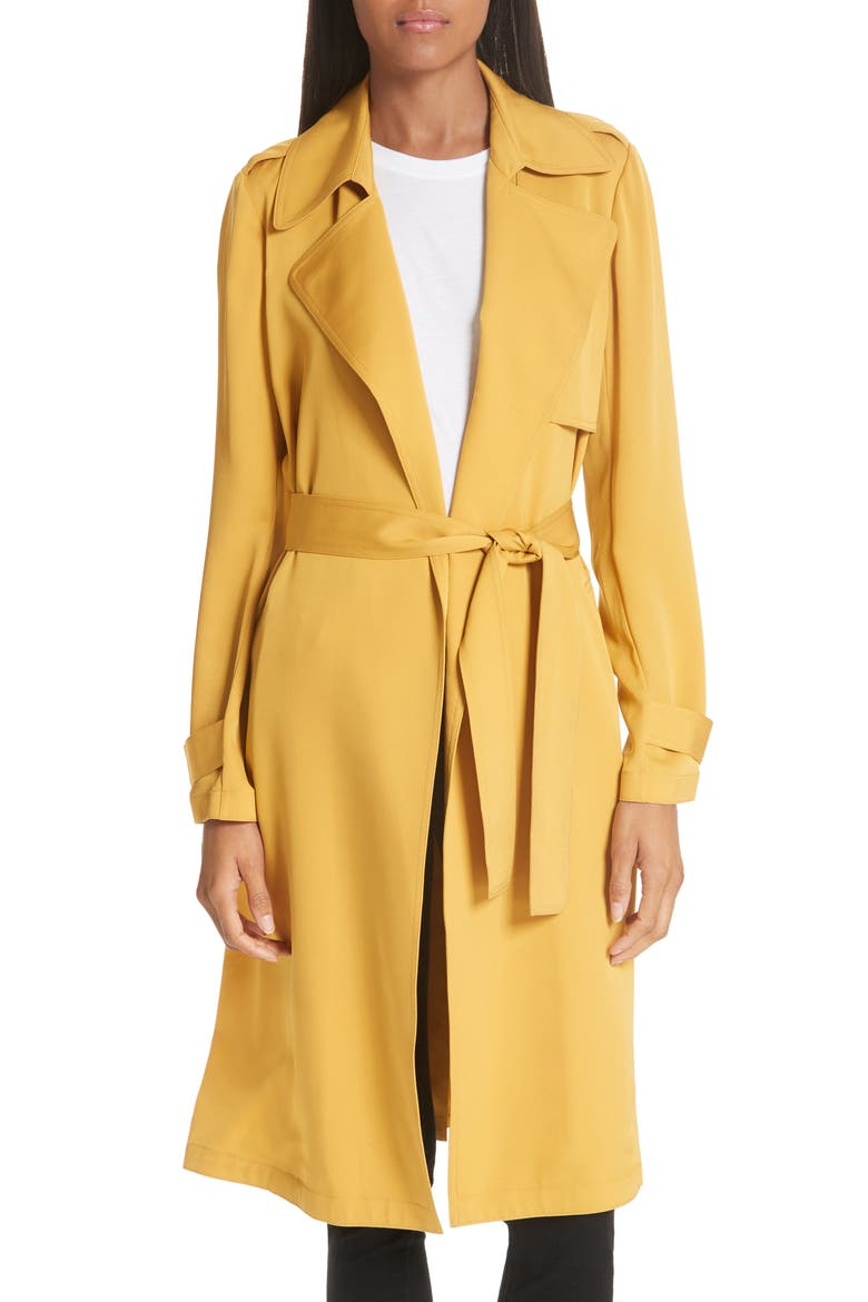Oaklane Modern Silk Trench Coat, Main, color, POLLEN