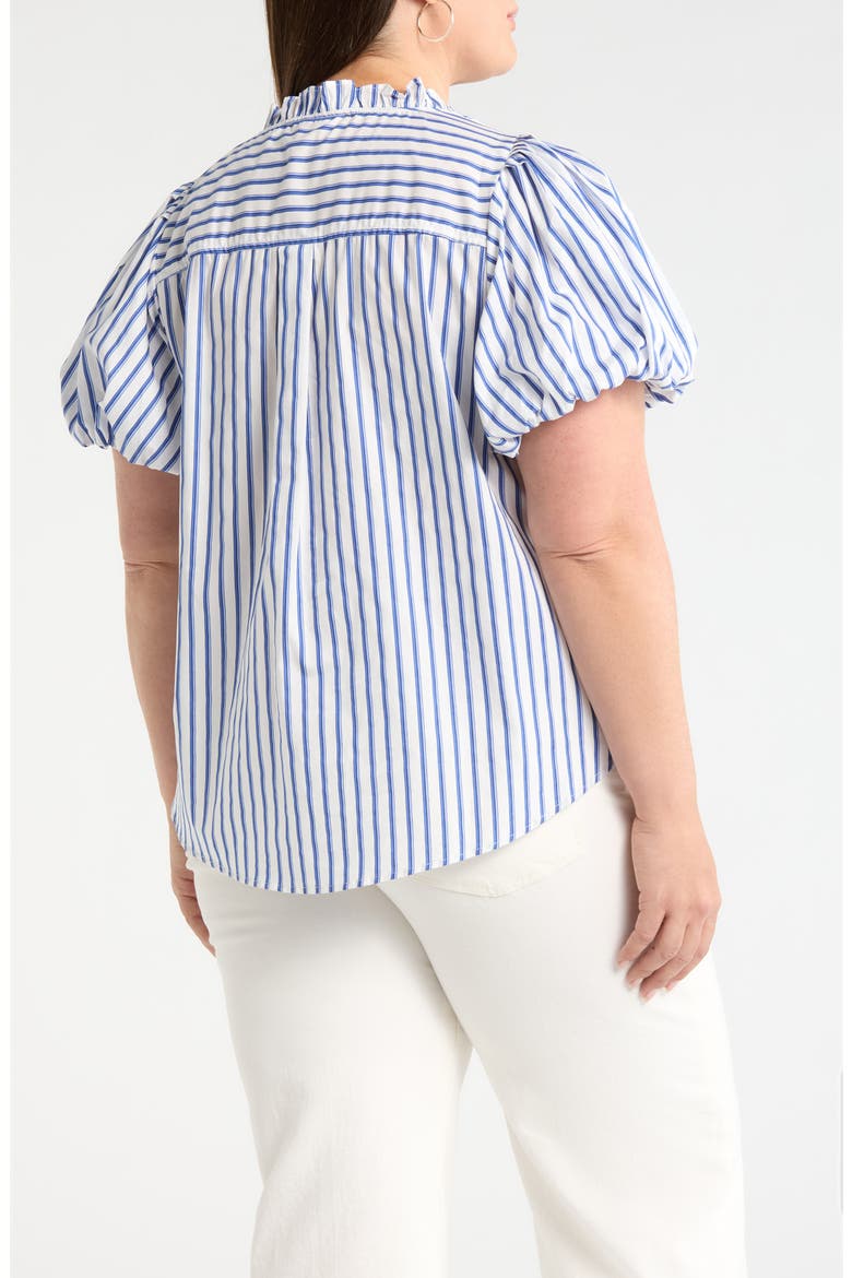Striped Button Up Puff Sleeve Top, Alternate, color, WHITE-BLUE