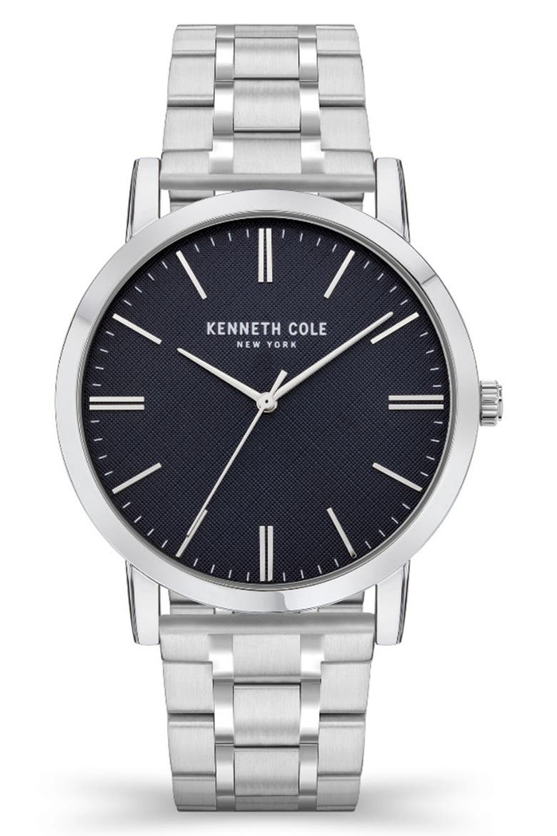 Dress Sport Leather Strap Watch, 45mm, Main, color, SILVER