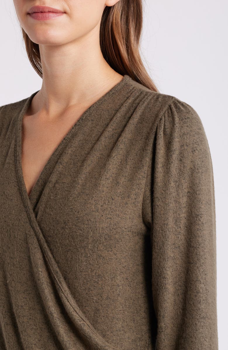 Loveappella Long Sleeve Faux Wrap Top, Alternate, color, Olive