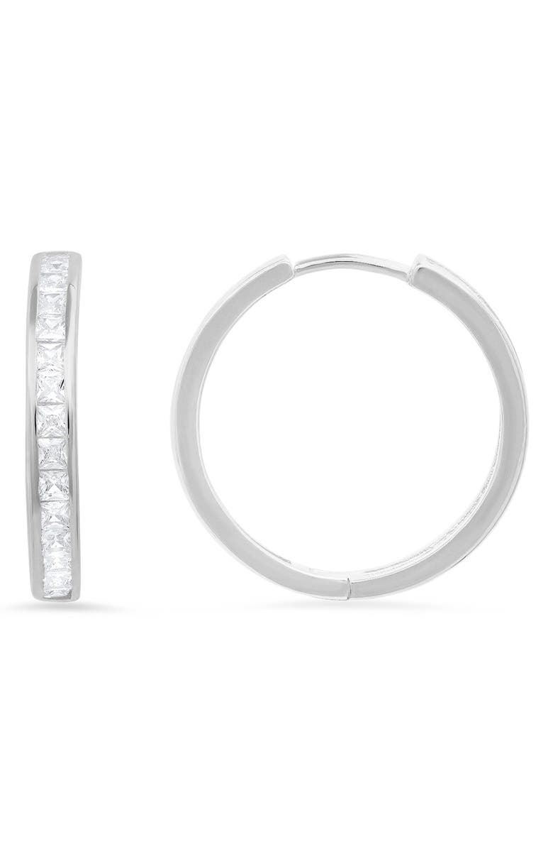 Queen Jewels Sterling Silver CZ Channel Hoop Earrings, Main, color, 