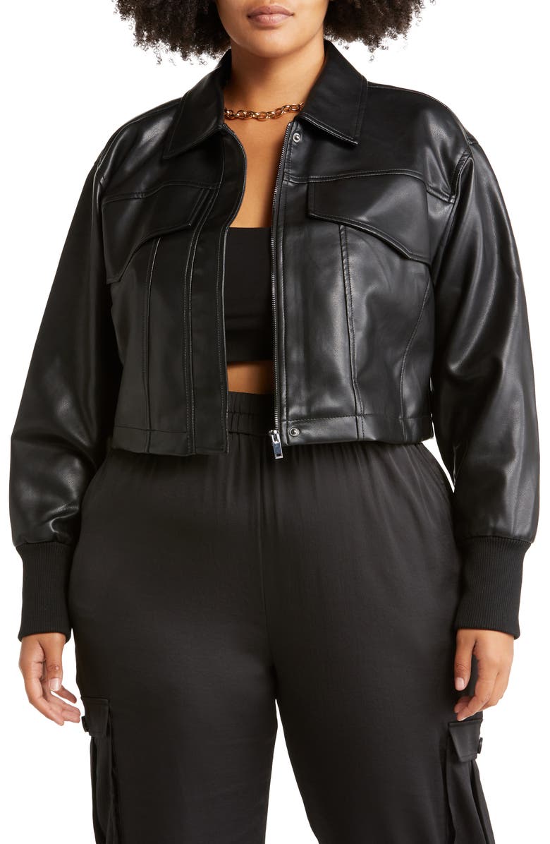 Open Edit Crop Faux Leather Jacket, Main, color, 