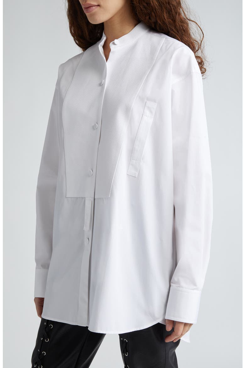 Plastron Bibbed Cotton Button-Up Shirt, Alternate, color, 9000 - PURE WHITE