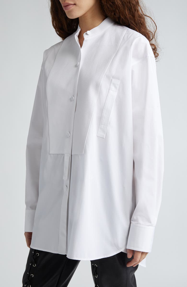 Stella McCartney Plastron Bibbed Cotton Button-Up Shirt, Alternate, color,