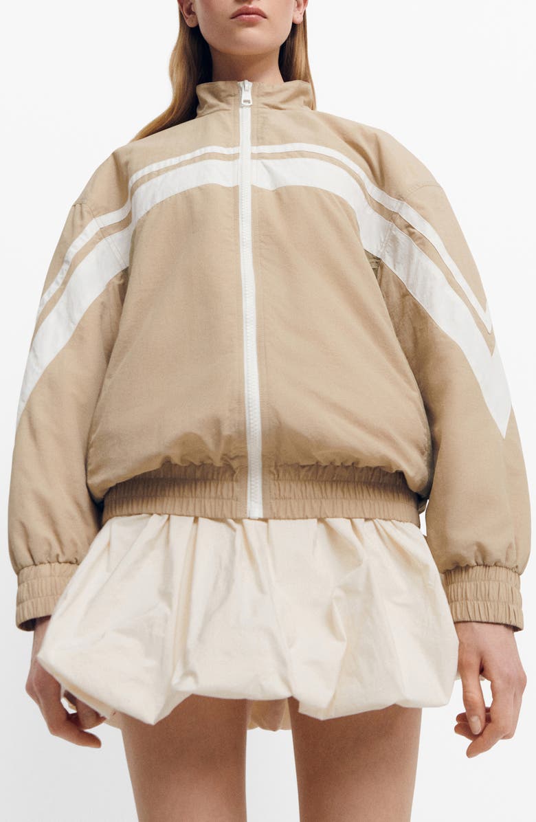 MANGO Stripe Padded Oversize Bomber Jacket, Main, color, Light Beige