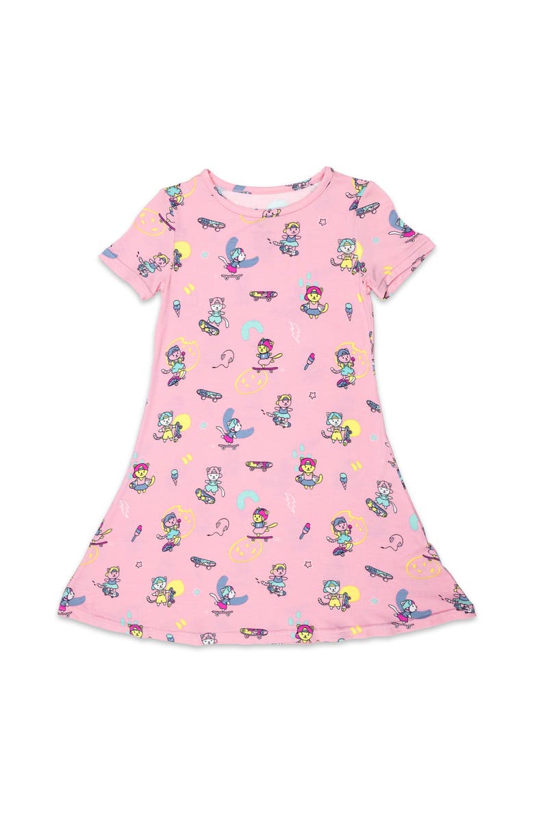 Bellabu Bear Kids' Skater Kitty Short Sleeve Dress, Main, color, Skater Kitty