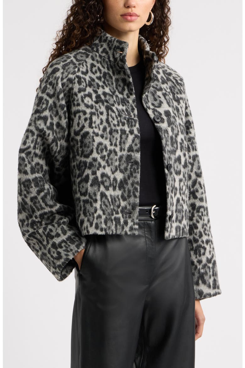 Animal Print Cropped Jacket, Main, color, GREY- BLACK BLURRED LEOPARD