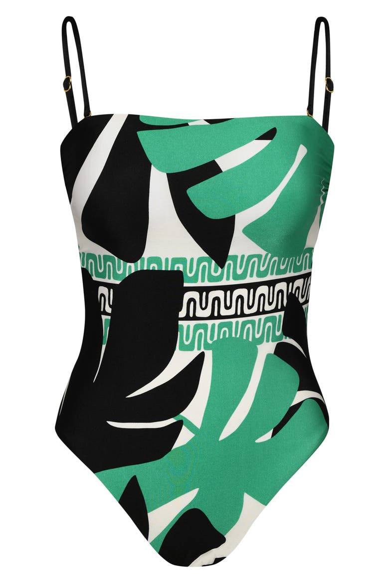 Monstera Bandeau One-Piece Swimsuit, Alternate, color, GREEN MULTI