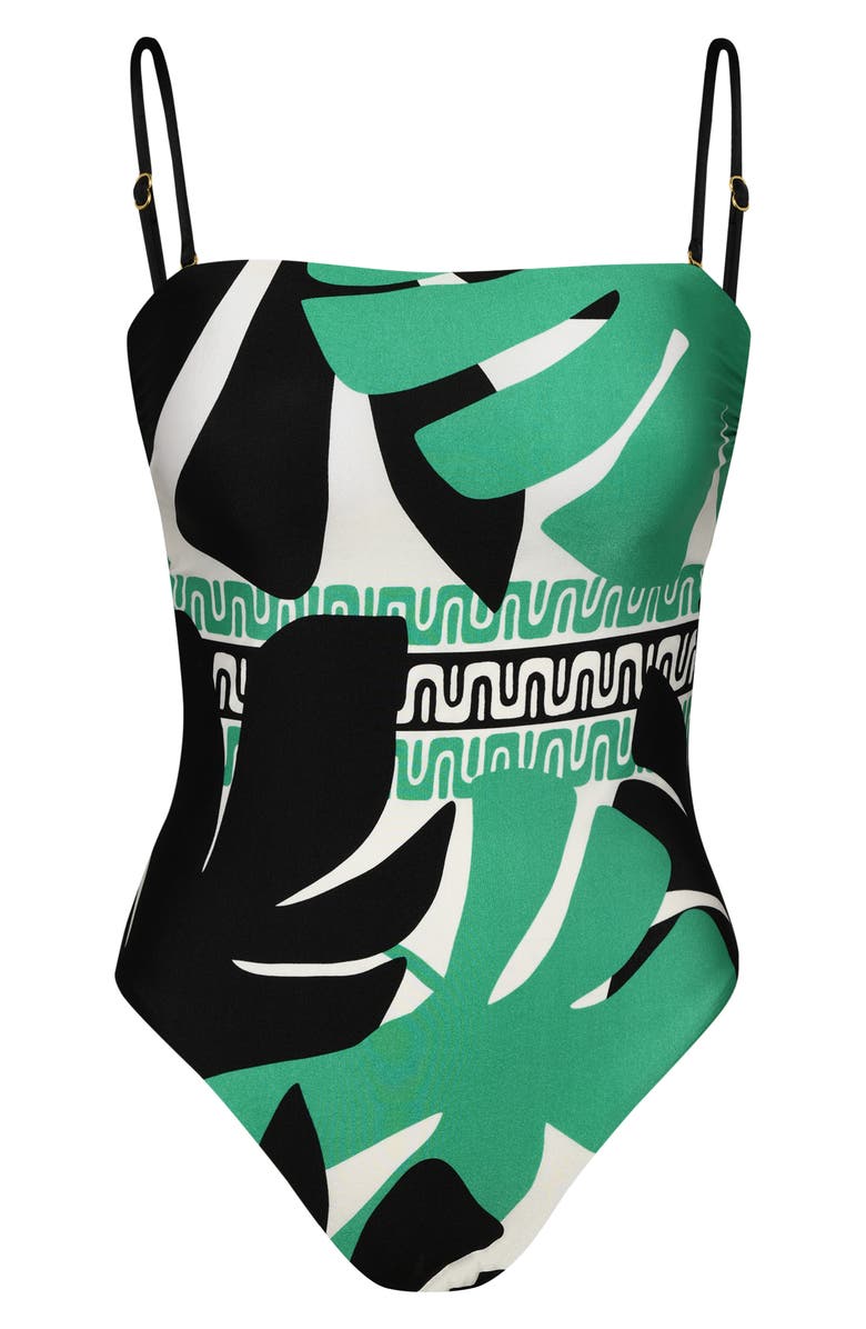 Sunshine 79 Monstera Bandeau One-Piece Swimsuit, Alternate, color, Green Multi