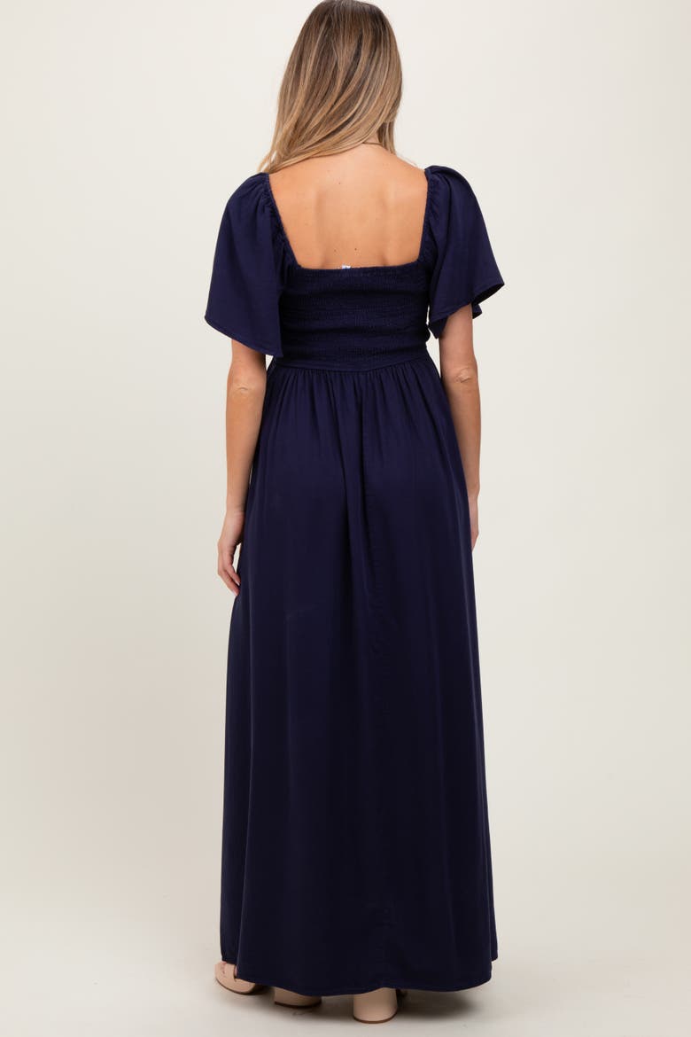 Chambray Smocked Maxi Dress, Alternate, color, Navy Blue