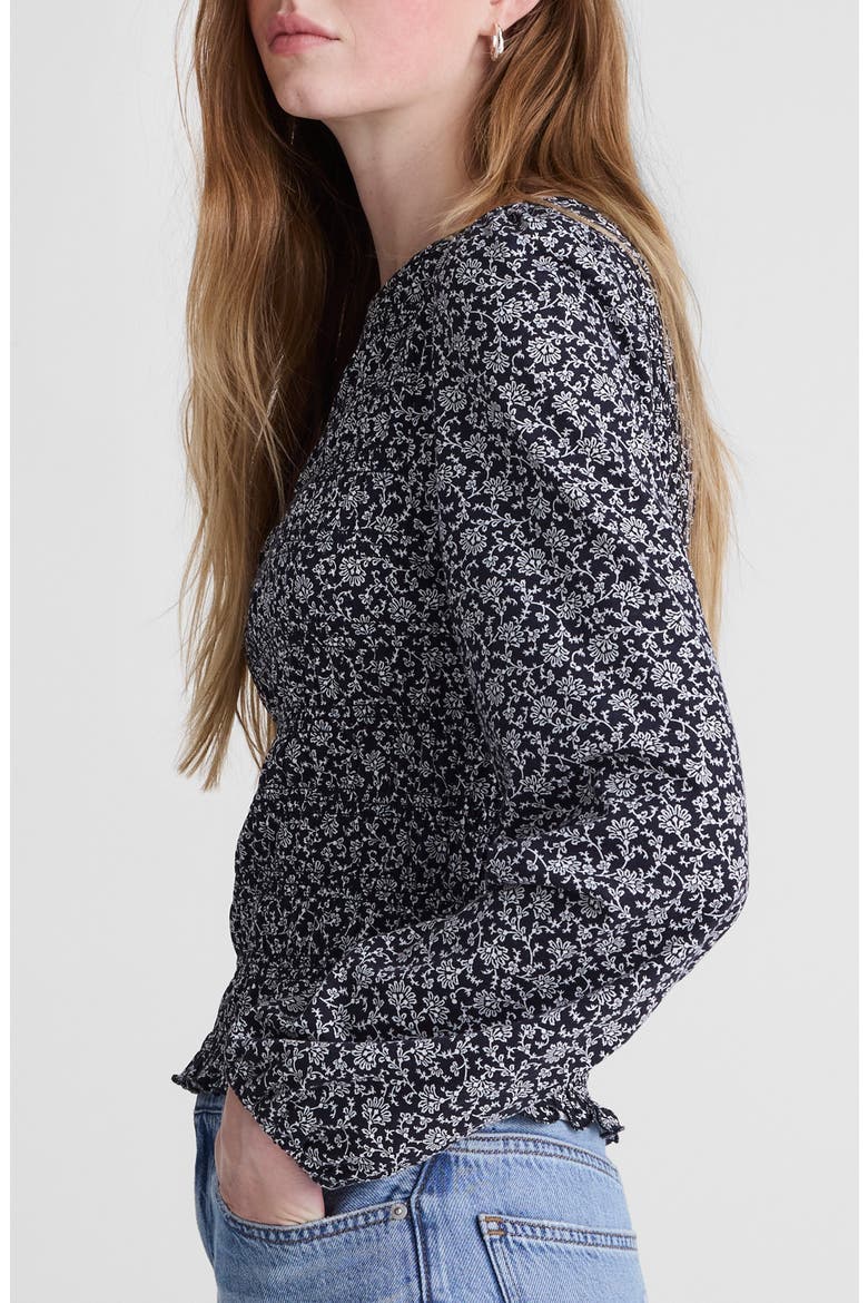 Smocked Boat Neck Long Sleeve Cotton Blend Top, Alternate, color, CLASSIC NAVY