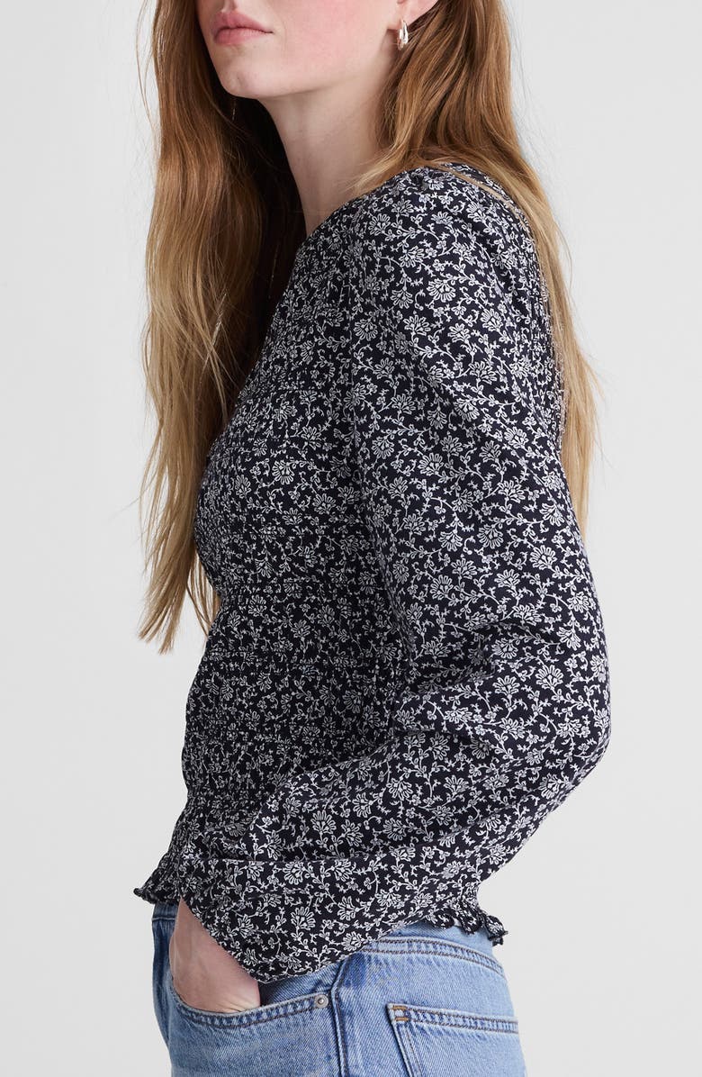 Madewell Smocked Boat Neck Long Sleeve Cotton Blend Top, Alternate, color, Classic Navy