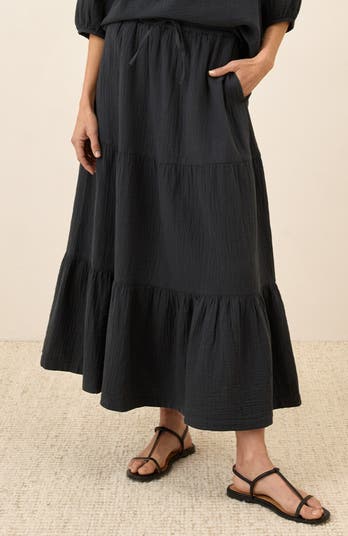 Organic Cotton Coastal Double Gauze Tiered Maxi Skirt