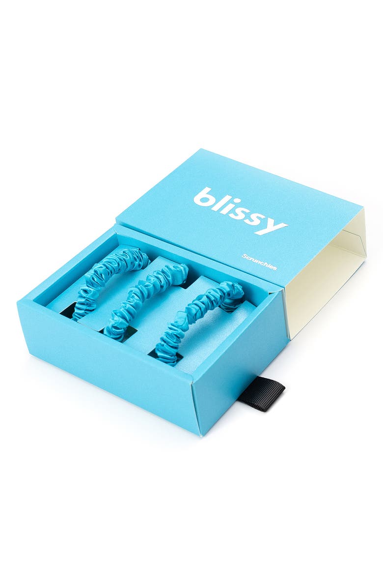 BLISSY 3-Pack Skinny Silk Scrunchies, Alternate, color, Bahama Blue