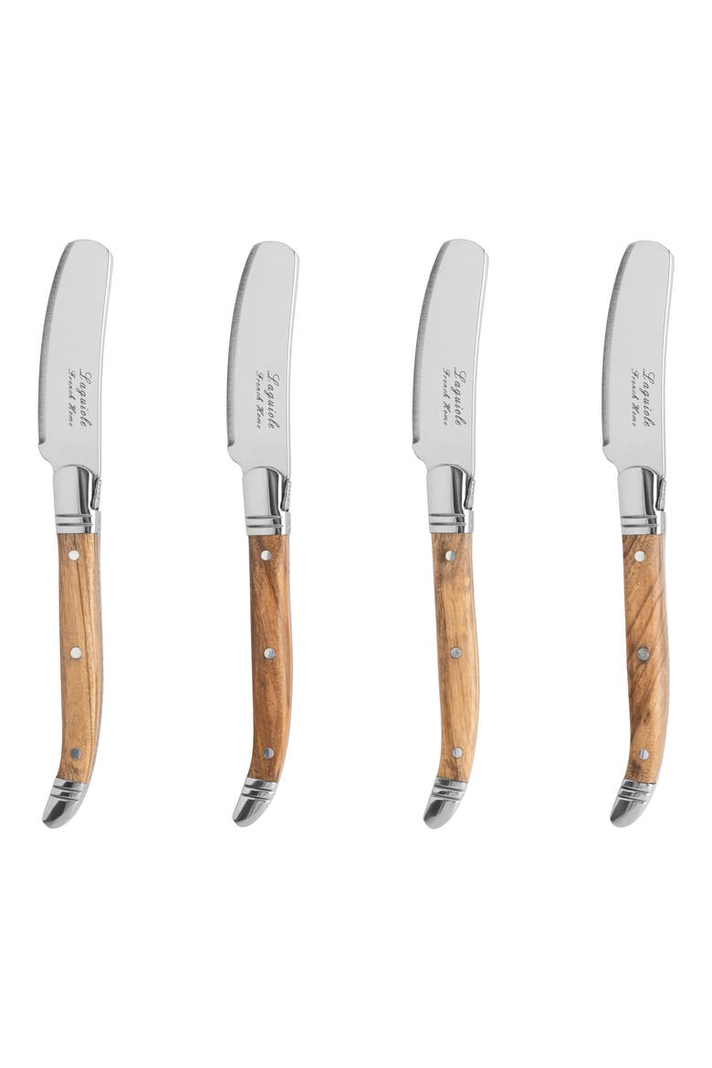 Set of 4 Laguiole Olive Wood Handle Spreaders, Main, color, OLIVE WOOD