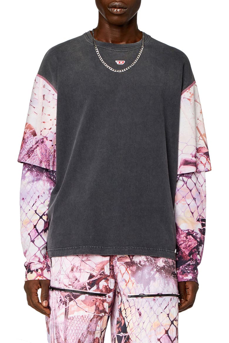 Layered Sleeve T-Shirt, Main, color, BLACK