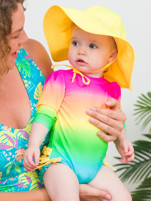 Rufflebutts Toddler Girls Long Sleeve Upf50+ One Piece Rash Guard In Neon Sunset