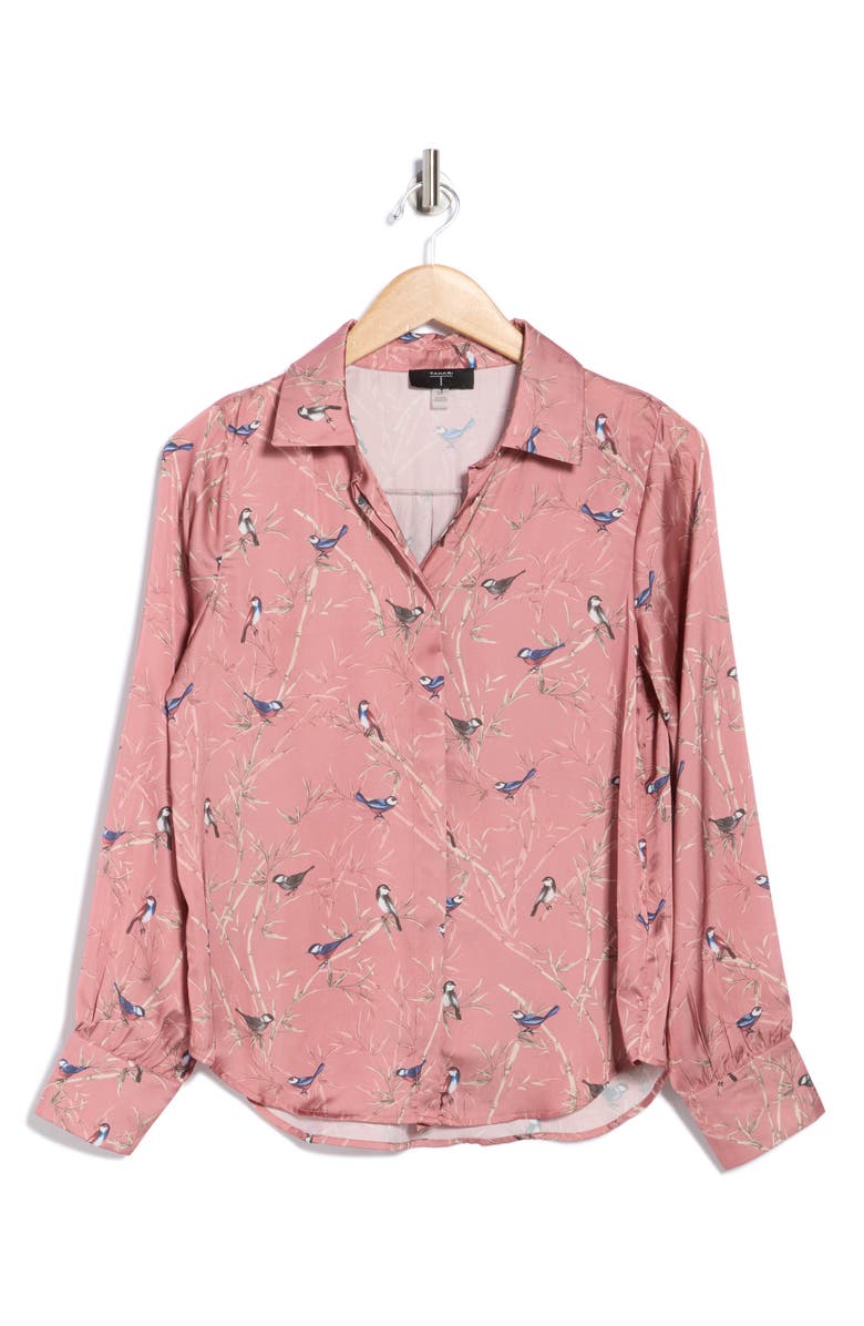 T Tahari Bird Print Long Sleeve Button-Up Shirt, Alternate, color, 