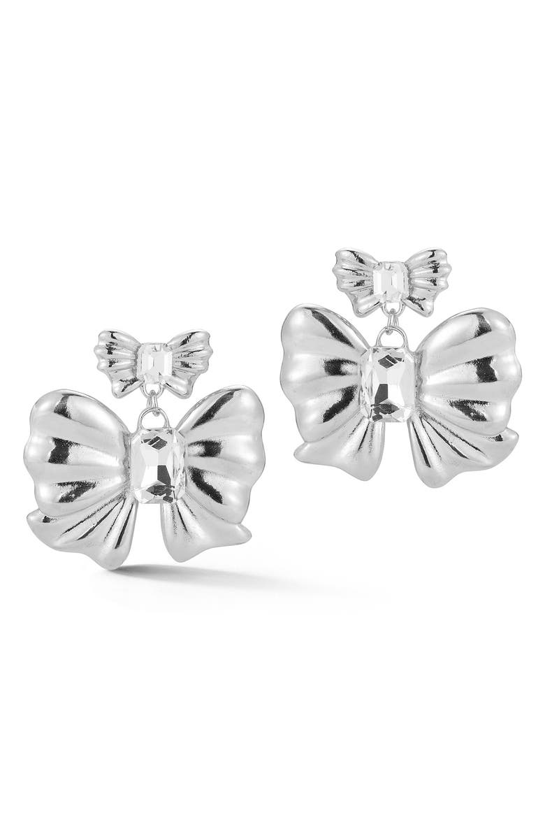 SPHERA MILANO Bow Drop Earrings, Main, color, Silver