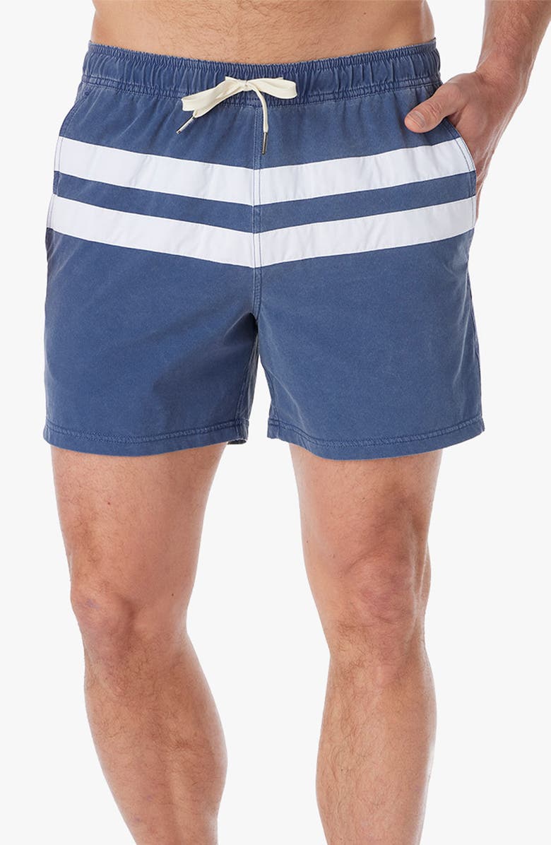 Fair Harbor Bungalow Swim Trunks, Main, color, Navy Nautical Stripe