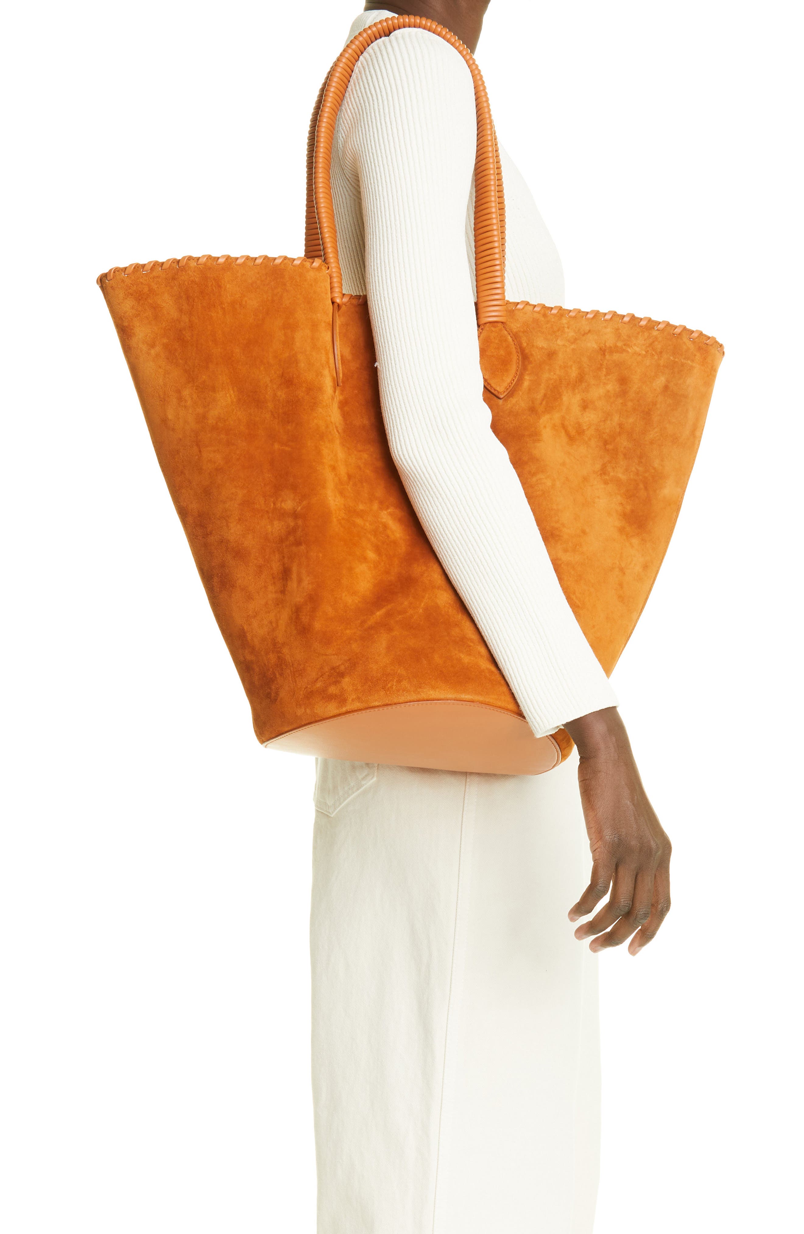 Khaite The Osa Whipstitch Suede Tote, Alternate, color, 