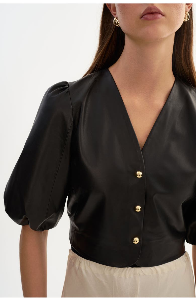 LAMARQUE Franka | Balloon Sleeve Leather Blouse, Alternate, color, Black