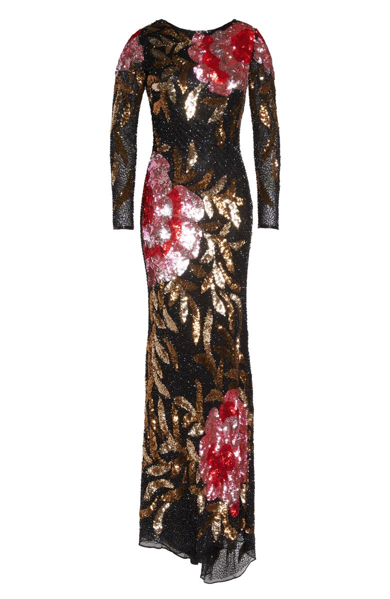 Mac Duggal Long Sleeve Sequin Column Gown, Alternate, color,