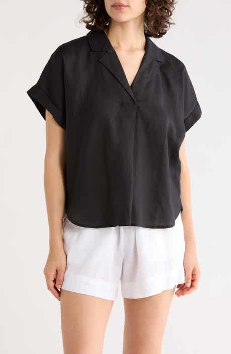 Notch Collar Short Sleeve Organic Linen Top