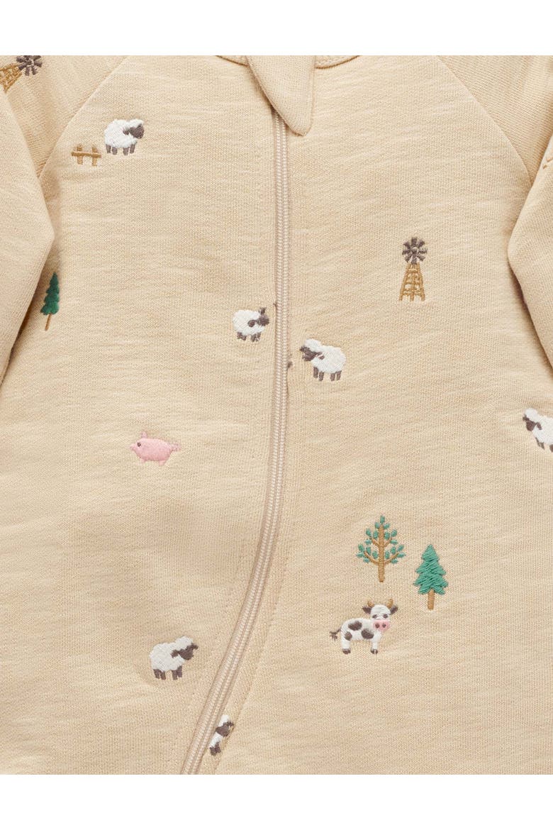 Embroidered Fleece Footie, Alternate, color, Farm Friends Broderie