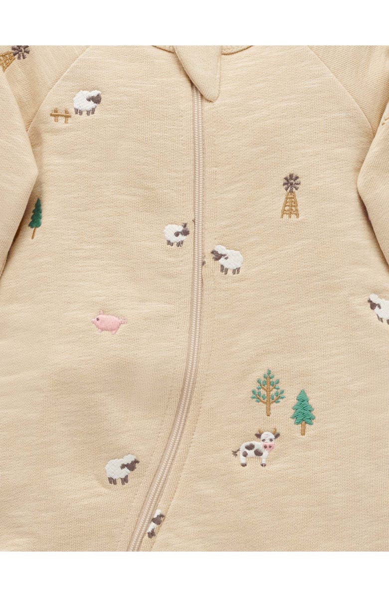 Purebaby Embroidered Fleece Footie, Alternate, color, Farm Friends Broderie