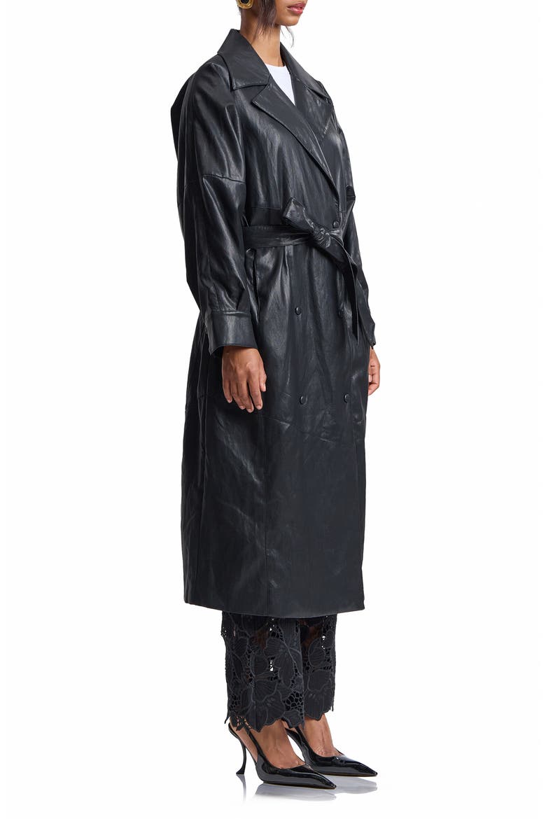 Shoulder Pad Faux Leather Long Coat, Alternate, color, BLACK