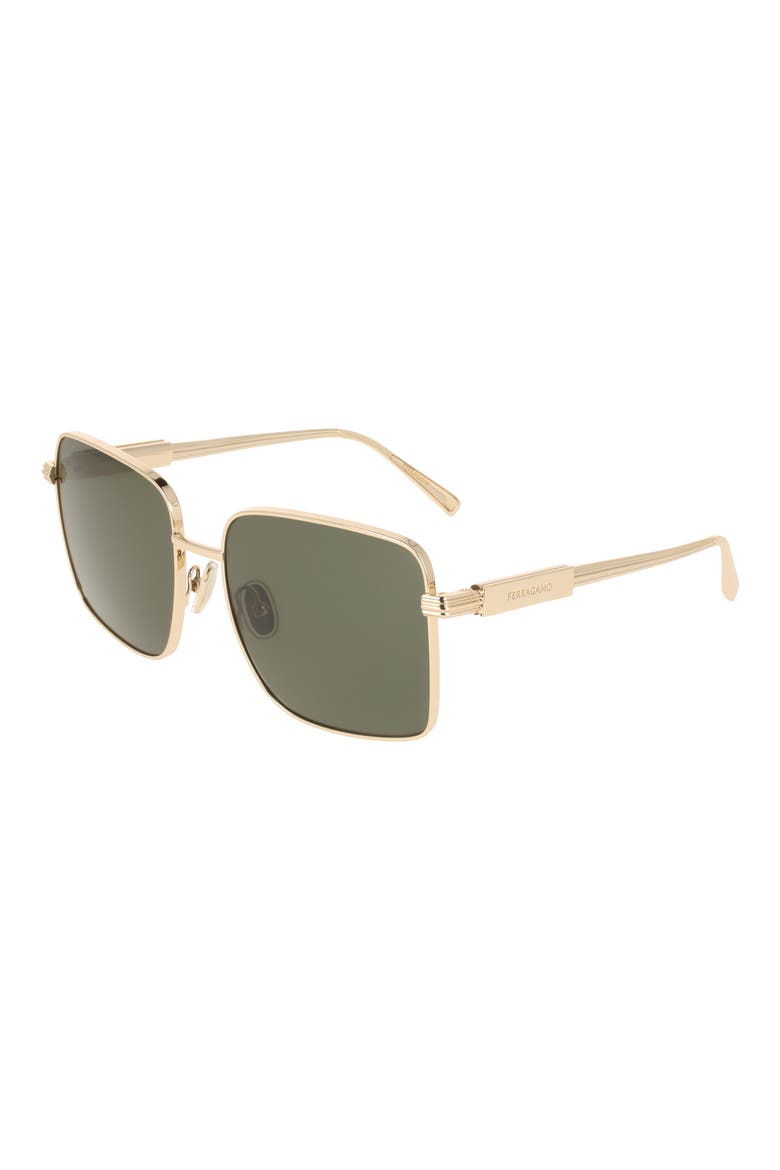 57mm Square Sunglasses, Alternate, color, GOLD/ GREEN