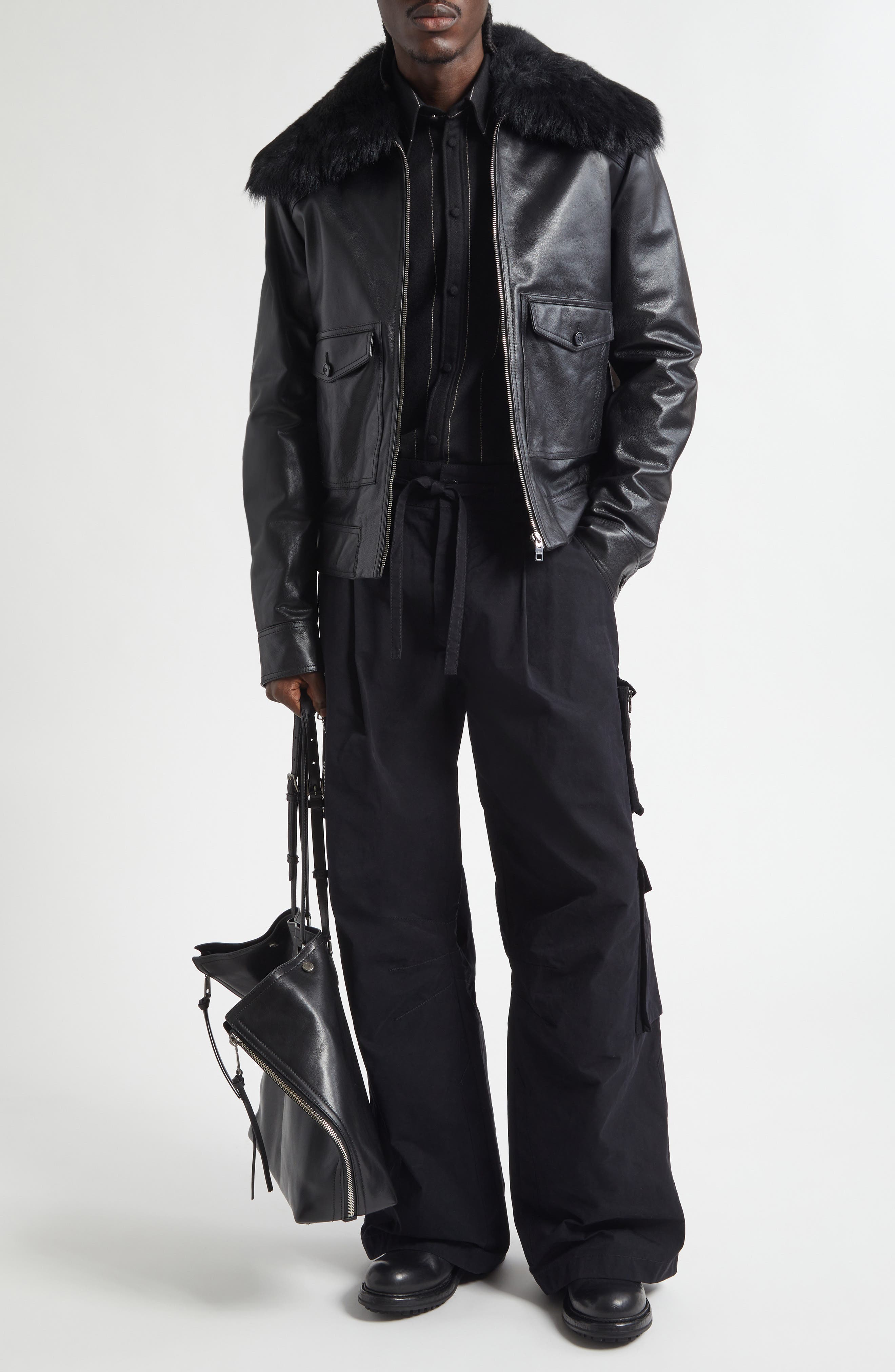 Leather Jacket with Genuine Shearling Collar - image 2