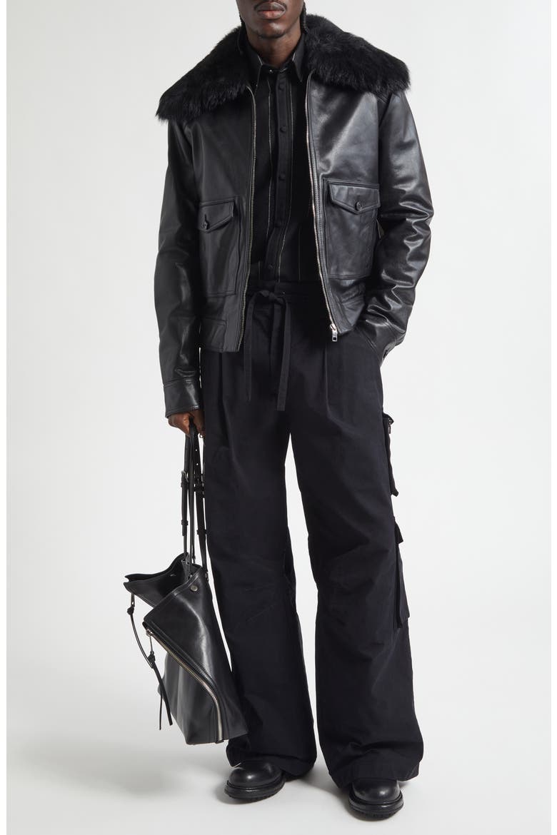 Leather Jacket with Genuine Shearling Collar, Alternate, color, NERO