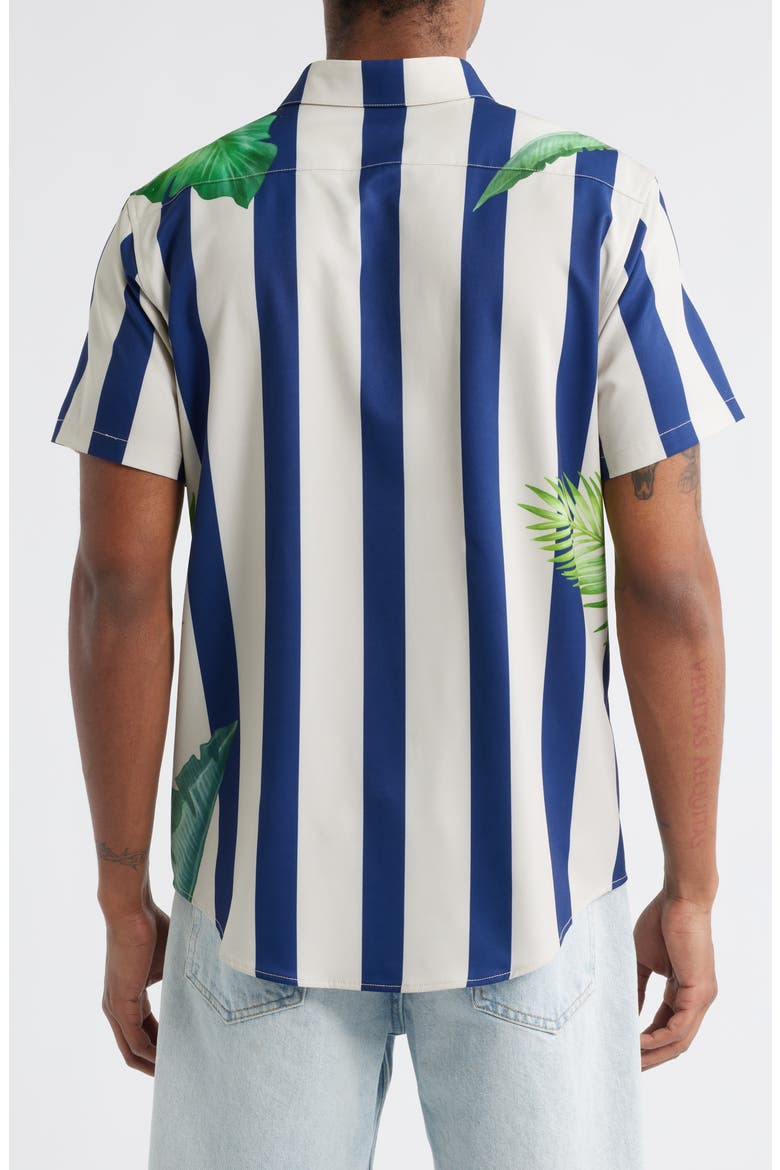 Stripe Palm Frond Short Sleeve Performance Button-Up Shirt, Alternate, color, GREEN