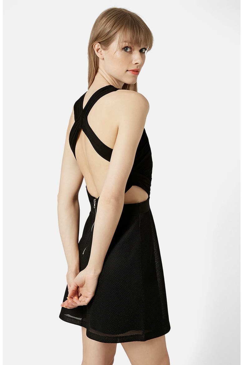 Halter Skater Dress, Alternate, color, BLACK