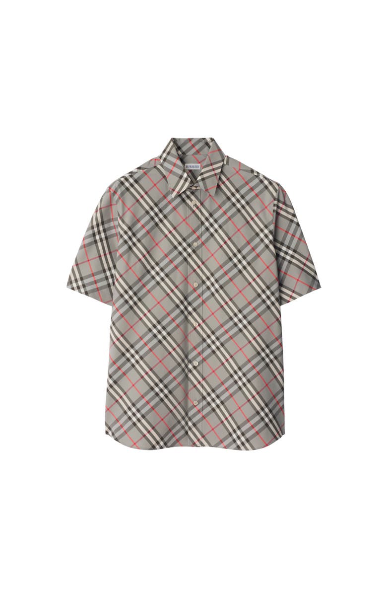 Burberry Relaxed Fit Check Cotton Shirt, Alternate, color, Mauve Grey