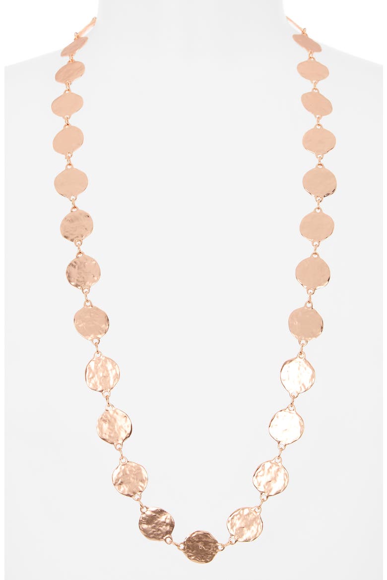 Hammered Disc Long Necklace, Alternate, color, ROSE GOLD