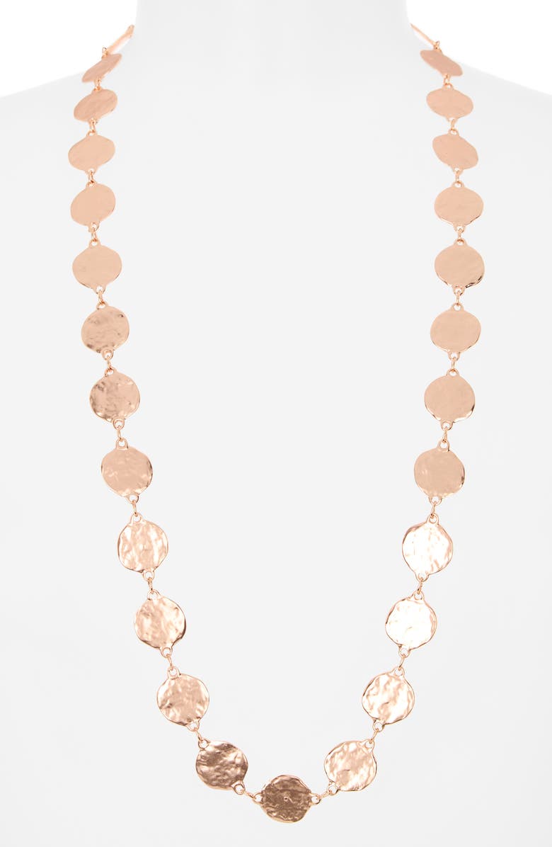 Karine Sultan Hammered Disc Long Necklace, Alternate, color, Rose Gold