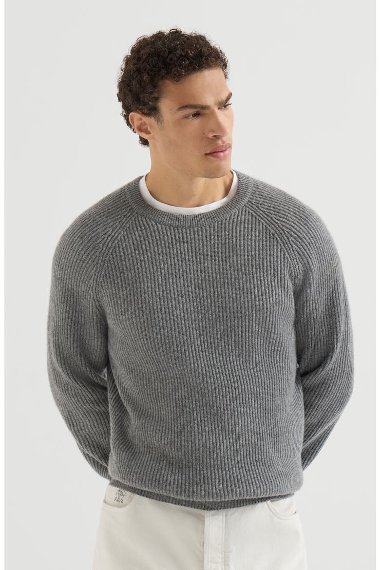 Cashmere English rib sweater with raglan sleeves, Main, color, Dark Grey