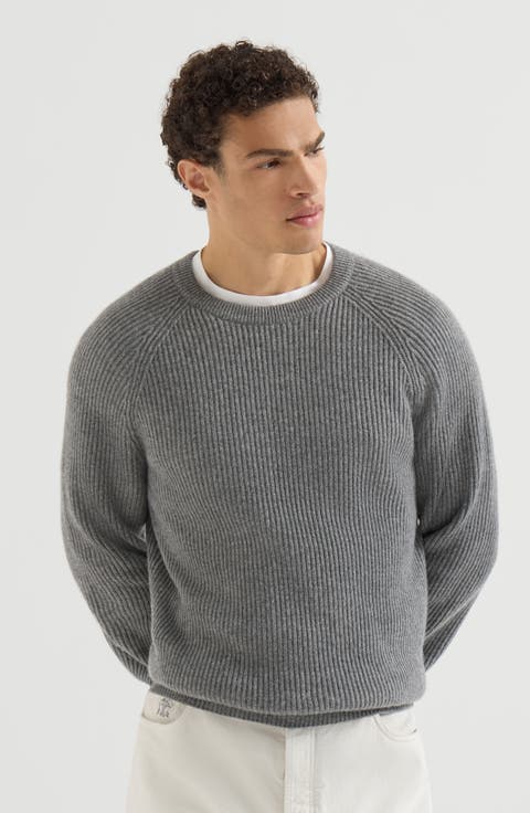 Cashmere English rib sweater with raglan sleeves