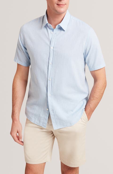 Wryte Regular Fit Short Sleeve Slub Linen & Cotton Button-Up Shirt
